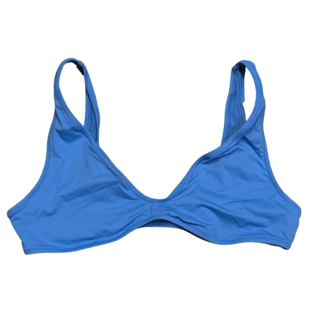 SKIMS Signature Swim Plunge Triangle Top Tide Blue Womens XL New